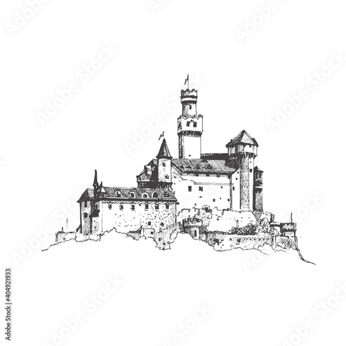 Medieval castle. Vector drawing, sketch