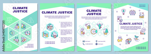 Climate justice brochure template. Flyer, booklet, leaflet print, cover design with linear icons. Environmental protection. Vector layouts for magazines, annual reports, advertising posters