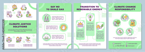 Climate justice solution.brochure template. Flyer, booklet, leaflet print, cover design with linear icons. Corporate responsibility. Vector layouts for magazines, annual reports, advertising posters
