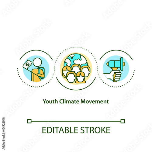 Youth climate movement concept icon. Saving planet idea thin line illustration. Stop global warming. Vector isolated outline RGB color drawing. Editable stroke