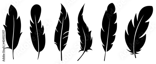 Silhouette feather icon set. logo of bird feather on white background. Vector illustration