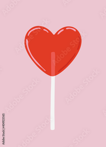 Sweet Heart Shaped Lollipop Candy on Pink Background. Simple Hand Drawn Vector Illustration. Perfect As Wall Art, Valentines Gift Card, Poster Or Invitation.