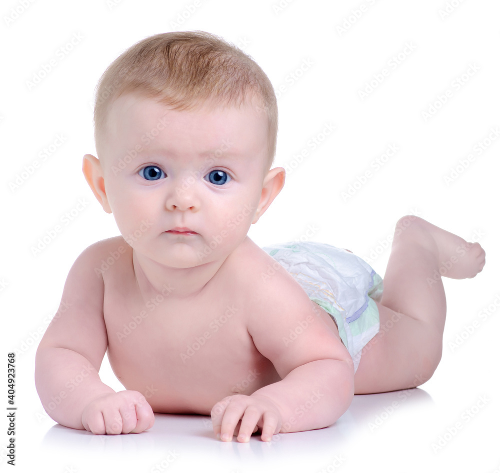 Baby in diaper on white background isolation Baby in diaper on white background isolation