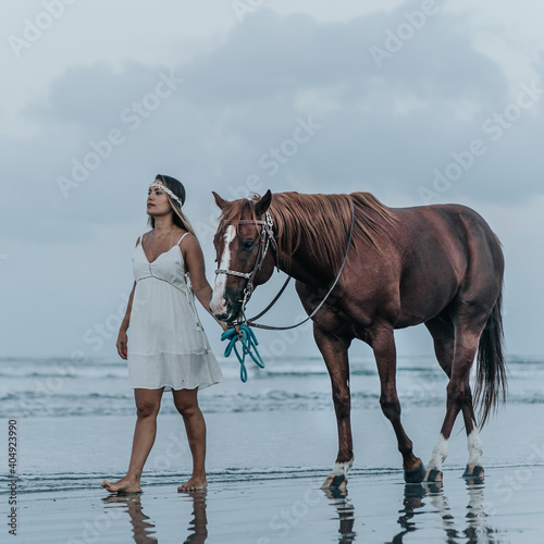 Woman with horse beach, smiling - Jericoacoara - Ceará - Jeri