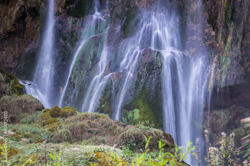 Idyllic cascade waterfall in Pltivice, Croatia photo