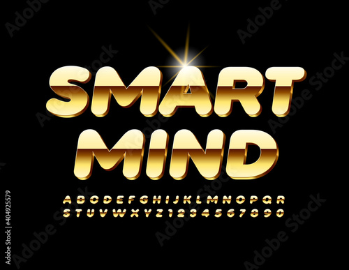 Vector concept logo Smart Mind. Elite shiny Font. Gold Luxury set of Alphabet Letters and Numbers