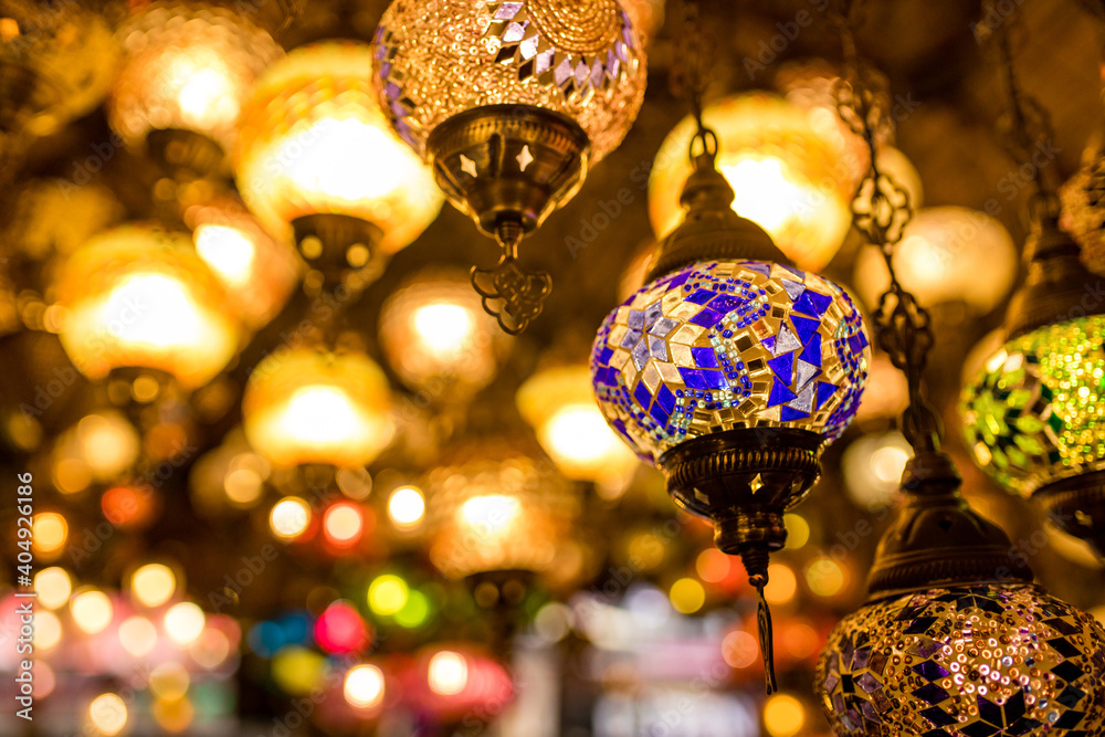 Turkish glass mosaic lamp in grand bazaar vintage
