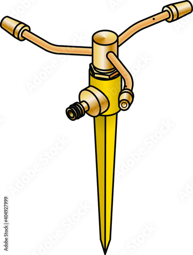 A 3-arm rotary lawn sprinkler on a spike.