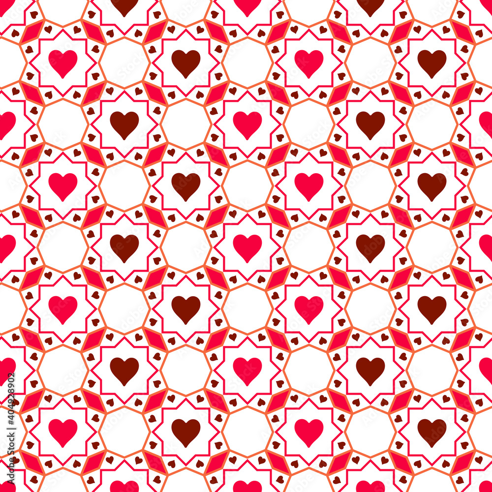 Seamless geometric pattern of hearts on a white background. Original ornament in red. Valentine s Day. Seamless geometric pattern of hearts on a white background. Original ornament in red. Valentine s Day.