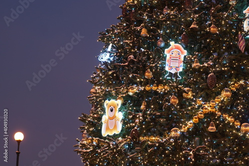 St. Petersburg in Christmas holidays. Decorated Christmas tree.