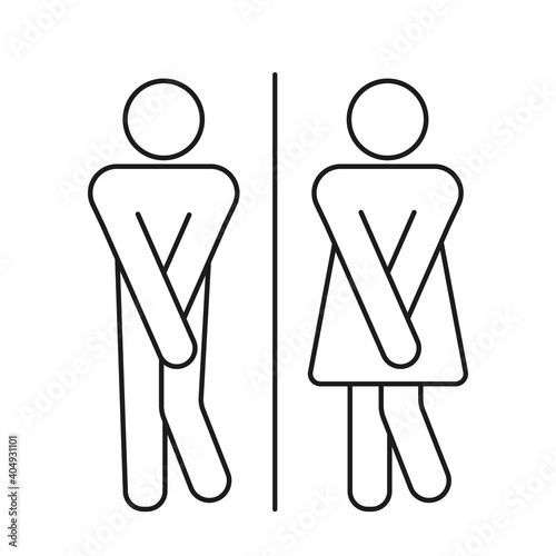 funny icons of male and female restroom. black silhouettes of people.
