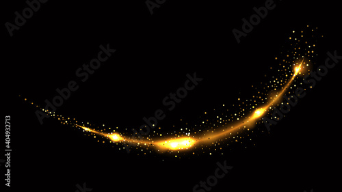 Glittering gold dust tail. Twinkling glitter wave