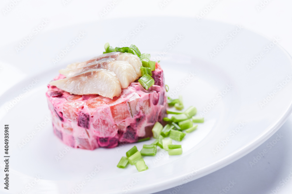 herring salad on the white