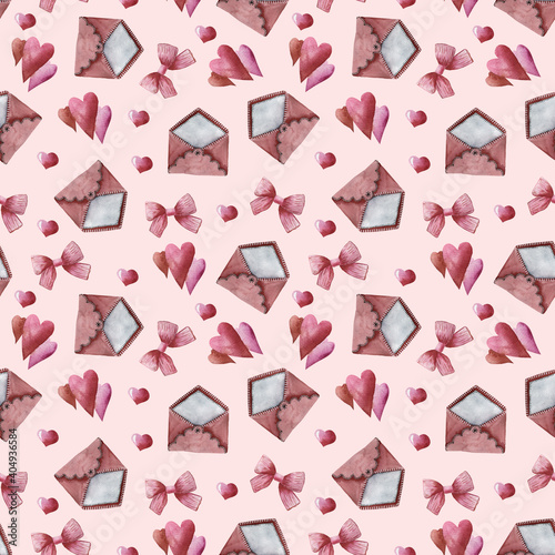 Watercolor seamless pattern on Valentine's day. Cute pattern for gift, postcard, digital paper