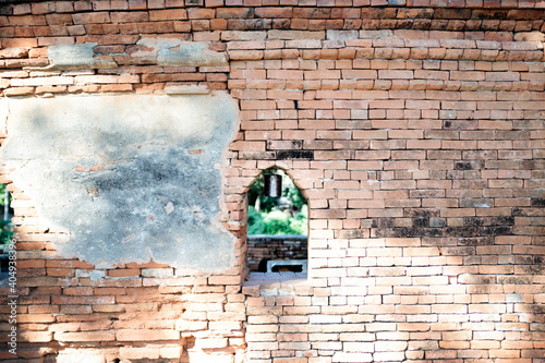 Brick wall in ruins in Myanmar