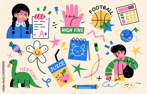Back to school collection of characters and elements. Vector