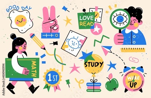 Back to school collection of characters and elements. Vector