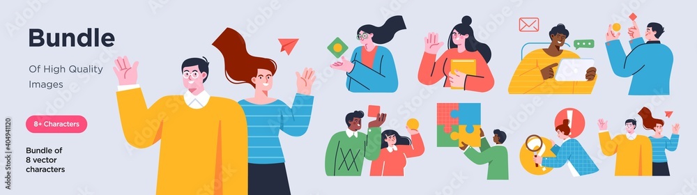 Business Concept illustrations. Collection of scenes with men and women taking part in business activities. Trendy style. Business Concept illustrations. Collection of scenes with men and women taking part in business activities. Trendy style.