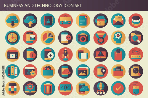 Business, management and technology modern and colorful icon set for websites and mobile applications. Flat vector illustration 