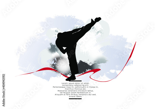 Young male karate warrior. Healthy lifestyle. Martial arts. Vector