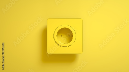 Electric socket isolated on yellow background. 3d illustration