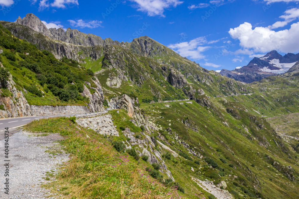 High mountain road through the Susten Pass in the Swiss Alps