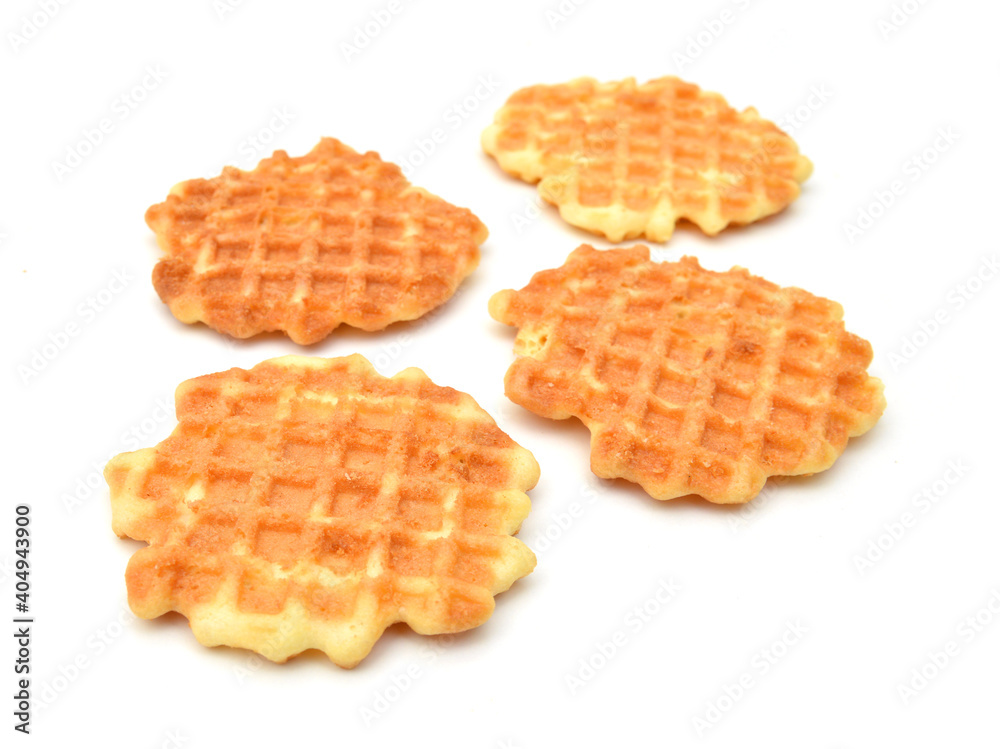 baked waffles on white background 