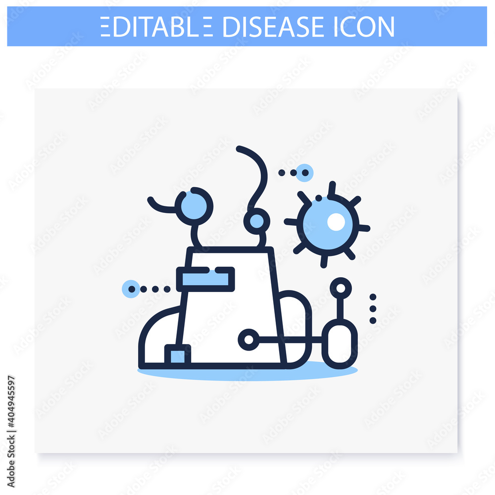 Contamination spread line icon. Disease spreading and air pollution concept. Infection transfer in polluted air. Smoke, greenhouse effect .Isolated vector illustration. Editable stroke 