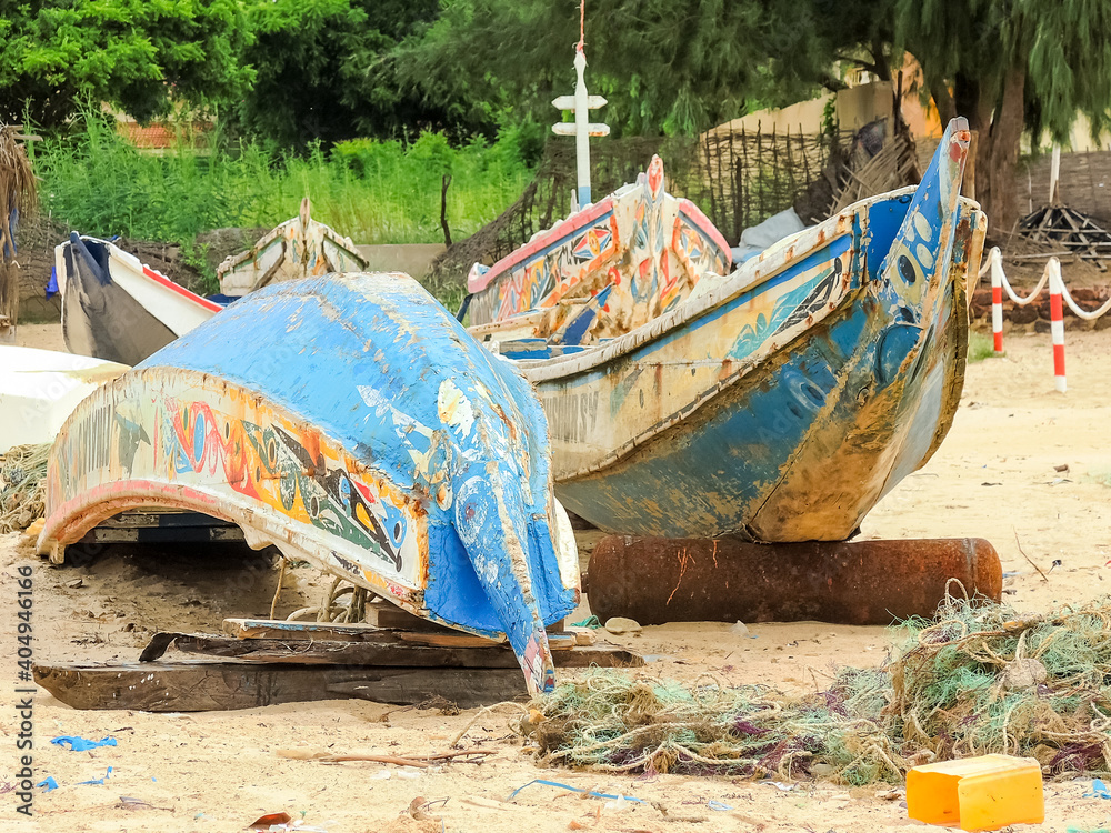 cayucos on the African coast of Senegal prepared to carry migrants cayucos on the African coast of Senegal prepared to carry migrants