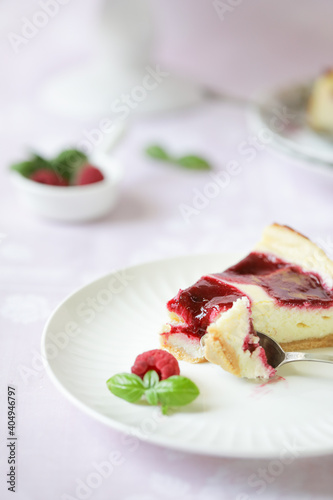 raspberry cheesecake on the plate