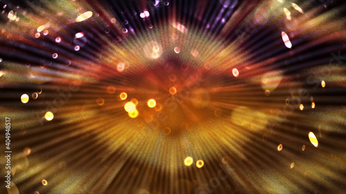 festive abstraction with rays and bokeh in a warm color