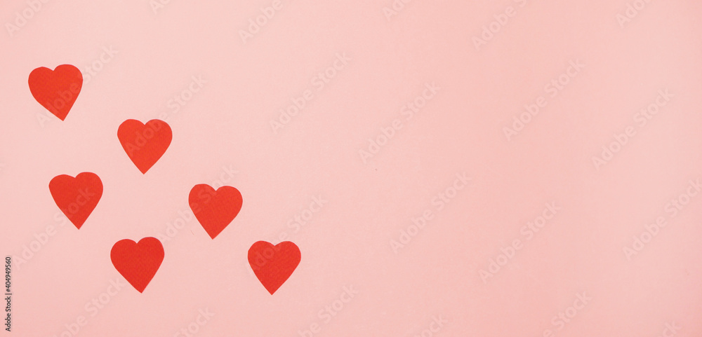 Paper hearts. Valentine's banner. Wedding wallpaper. Copy space