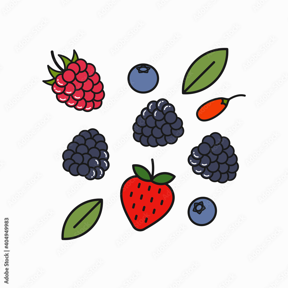 Berry blend logo. Raspberry, blueberry and goji Berry blend logo. Raspberry, blueberry and goji