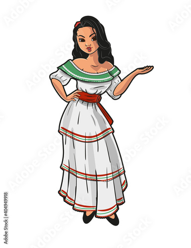 Mexican woman with long white dress
