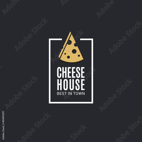 Cheese logo with cheese slice on black background