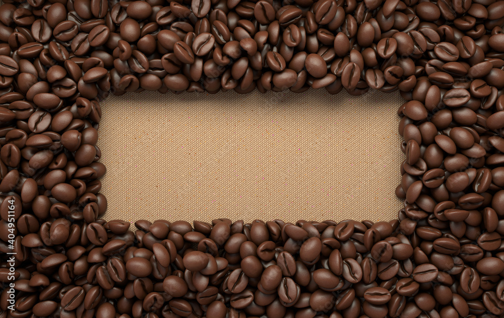 Fresh roasted coffee beans frame 3d rendering background. Masses of coffee beans close up. Top view Fresh roasted coffee beans frame 3d rendering background. Masses of coffee beans close up. Top view