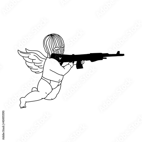 Papier peint Little masked Cupid fires a weapon