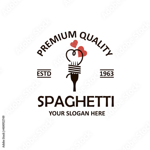 emblem of fork with spaghetti isolated on white background