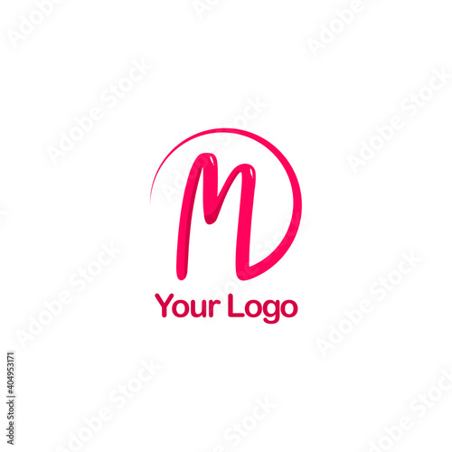 Simple line circle logo M letter. Vector Logo M.