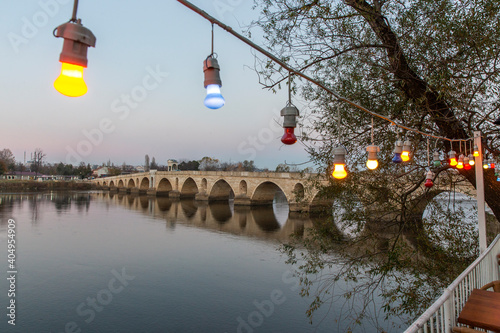 The Mecidiye bridge or the Meric bridge, in Edirne Turkey. photo
