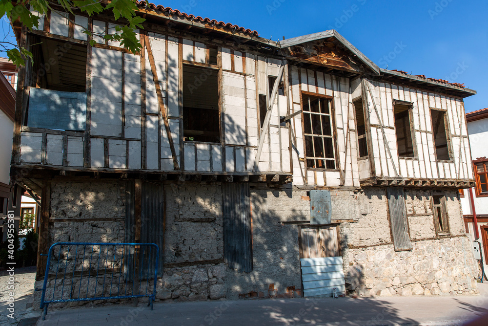 Ulus, Ankara, Turkey - September 01 2016: Ankara's historical district, Ulus Hacibayram neighborhood, old ruins and restored and renovated historical houses on the streets Ulus, Ankara, Turkey - September 01 2016: Ankara's historical district, Ulus Hacibayram neighborhood, old ruins and restored and renovated historical houses on the streets