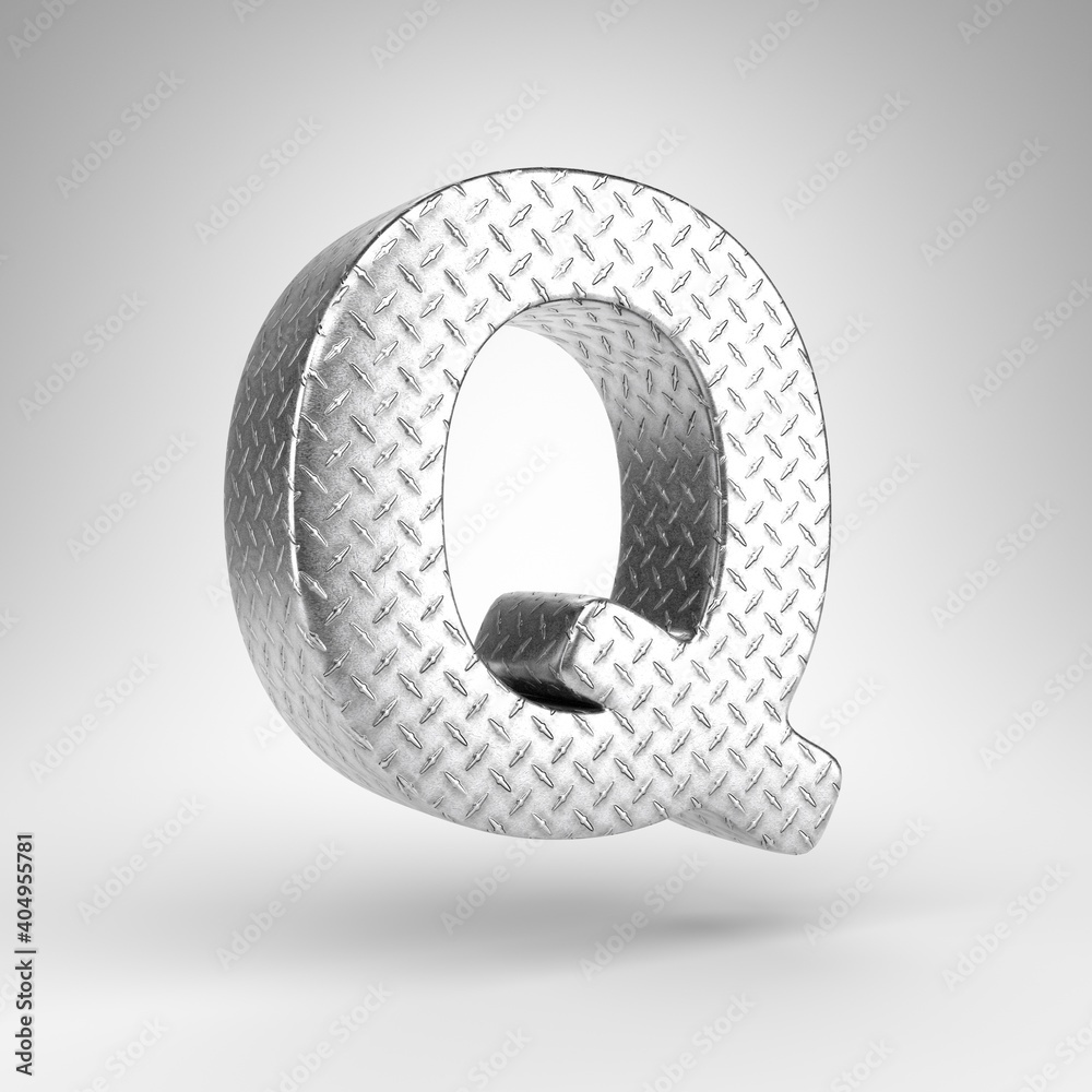 Letter Q uppercase on white background. Aluminium 3D rendered font with checkered plate texture. Letter Q uppercase on white background. Aluminium 3D rendered font with checkered plate texture.