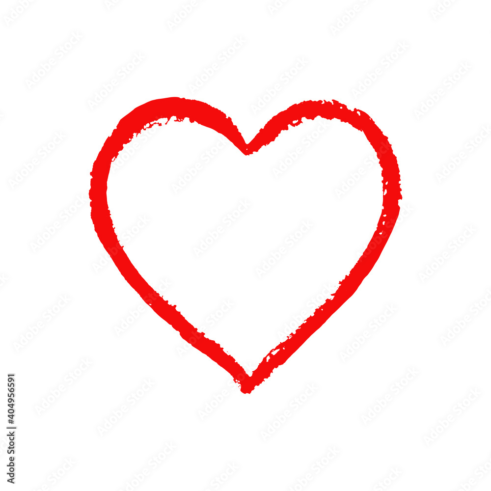 Vector ink red heart shape. Hand-drawn illustration on a white background isolated. Perfect for the design of postcards, posters, textile etc. with free space for text