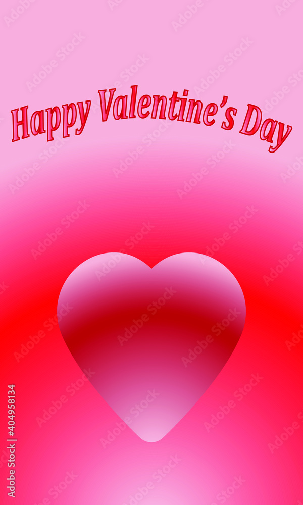 greeting card happy valentine's day with a volumetric image of a heart and greeting text in red tones