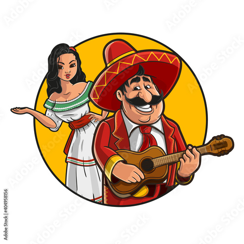 cheerful Mexican plays the guitar together with a Mexican girl