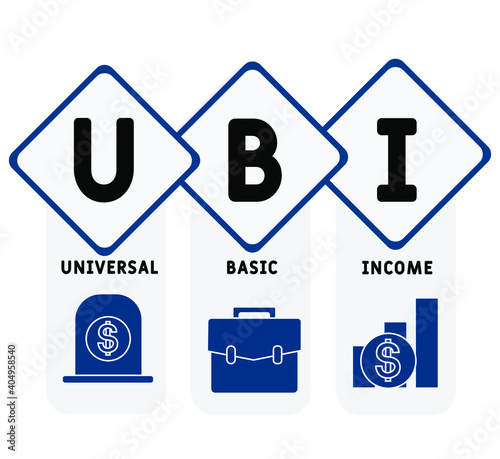 UBI - Universal Basic Income  acronym. business concept background.  vector illustration concept with keywords and icons. lettering illustration with icons for web banner, flyer, landing page