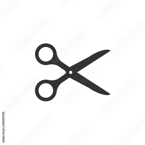 Scissors cut black icon on white backdrop. Vector flat isolated