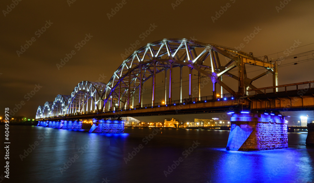Obraz premium Railway bridge across the River Daugava.