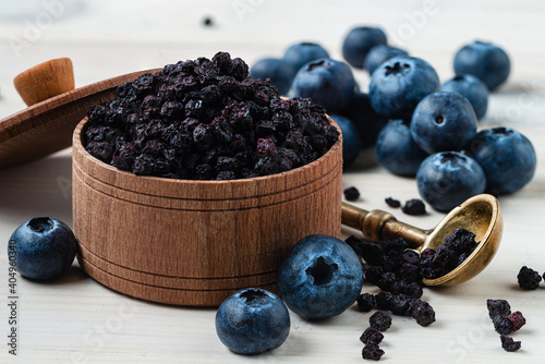 Obraz na płótnie Antioxidant rich Blueberry made dried super food and hand picked wild Nordic ber