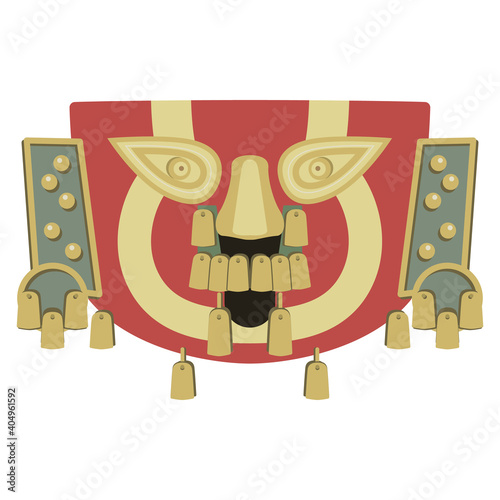 Ancient Peruvian funerary mask. Sican or Lambayeque culture. Pre Columbian tribal art. Flat cartoon style. photo